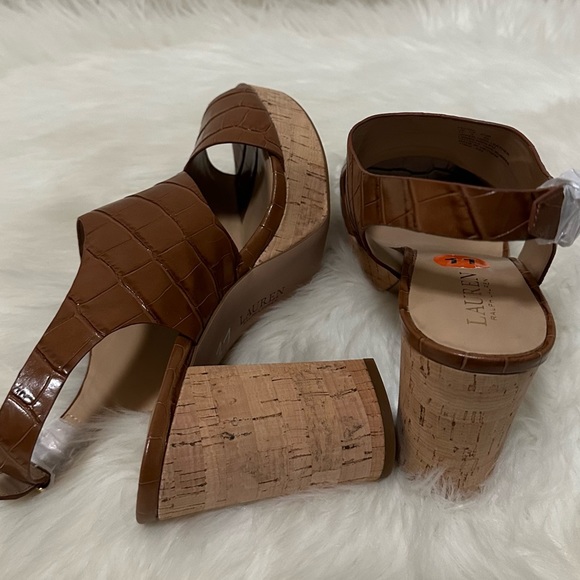 LAUREN Ralph Lauren Feona Crocodile-Embossed Leather Sandal Sz 11 - Picture 10 of 16